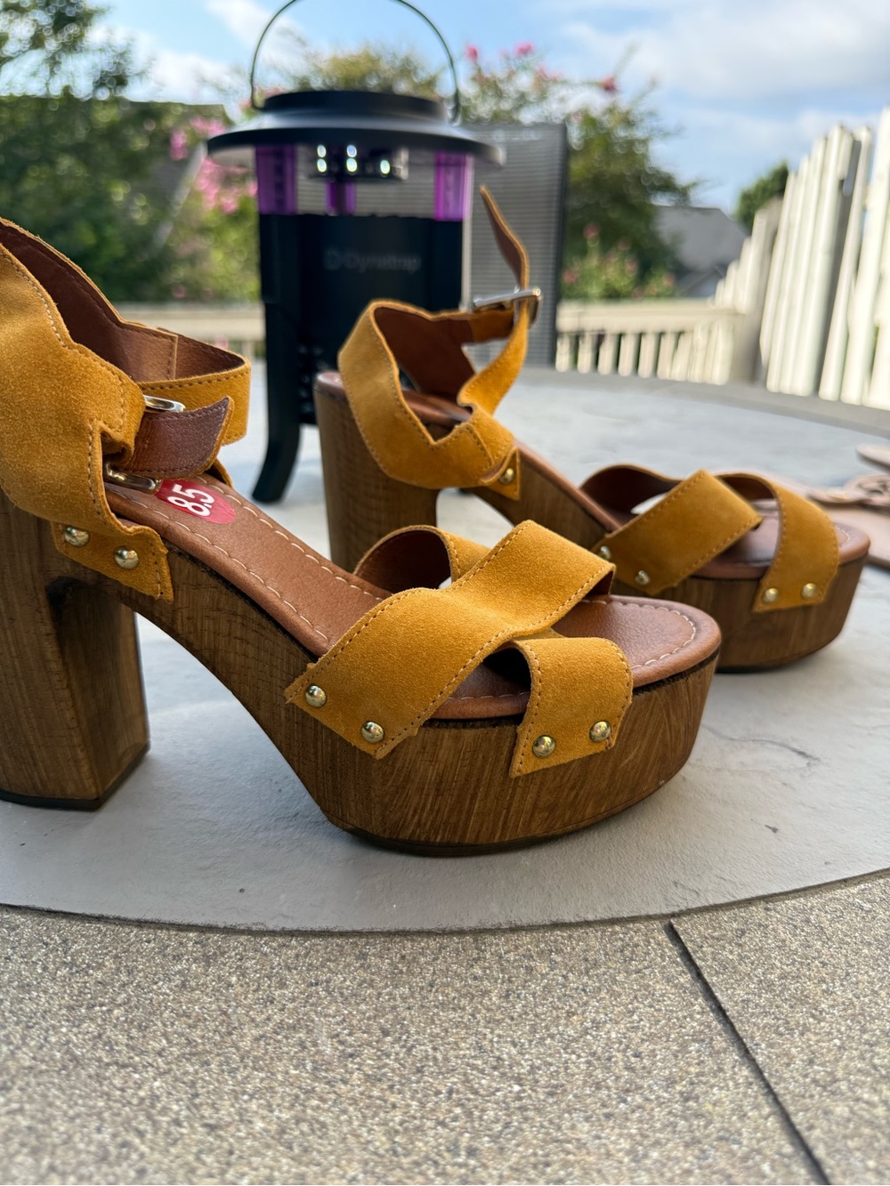 Aldo Mustard Suede Platform Sandals with Wood-Effect Block Heel